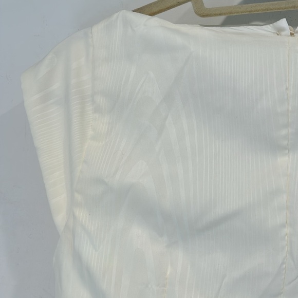 Bridal 50s Vintage Egg Cream A line wood grain Midi Dress open back women small - Picture 2 of 7